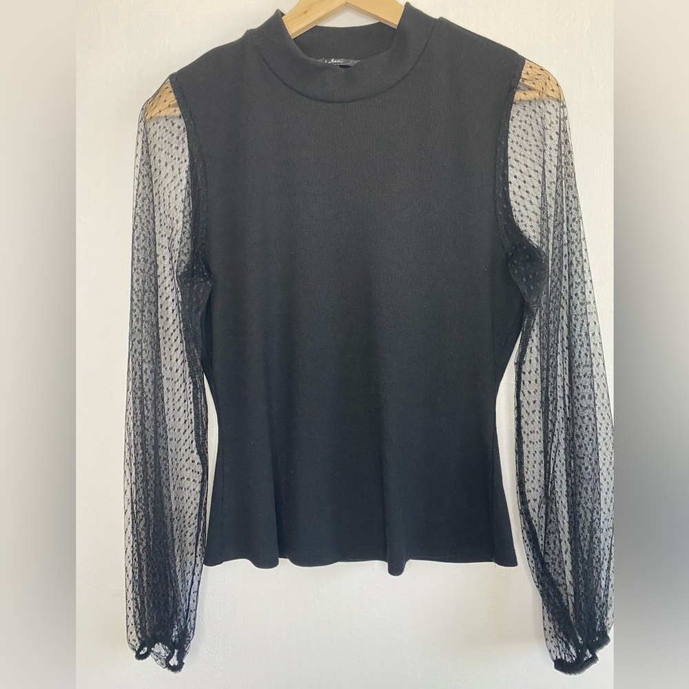 Lulu's Black Sheer Sleeve Blouse